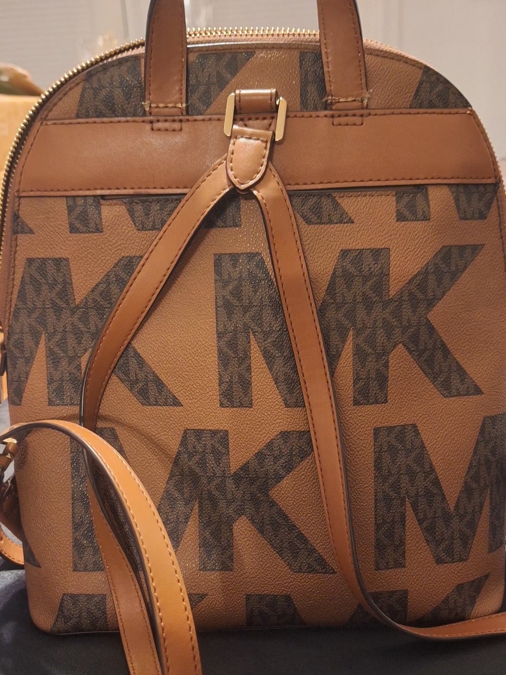 Michael Kors Brown MK Logo Backpack with Gold Accents - Picture 2 of 13